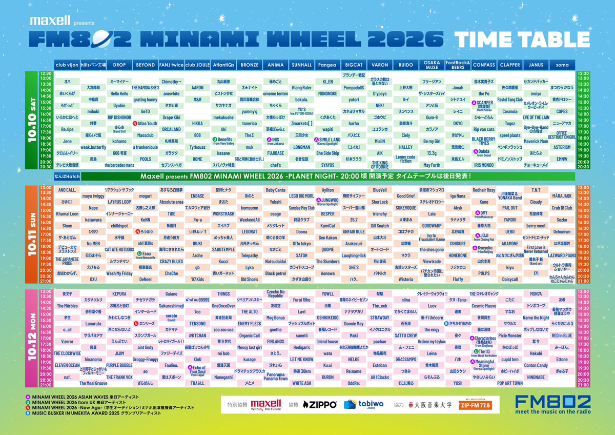 TIMETABLE | FM802 MINAMI WHEEL 2026